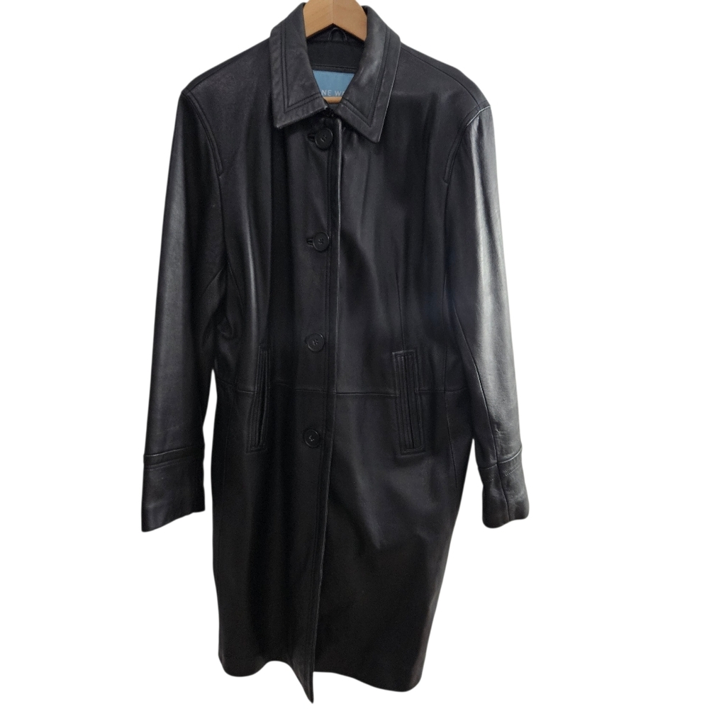 Nine West Leather Wpmen's Trench Button Up Coat